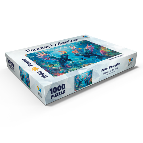 Delfin-Papageien am Korallenriff  - Fantasie-Tiere in der Unterwasserwelt 1000 Puzzle Schachtel Ansicht1