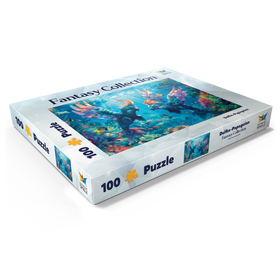 Darstellung des Puzzle Motivs Delfin-Papageien am Korallenriff  - Fantasie-Tiere in der Unterwasserwelt - Puzzleteile: 100
