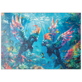 Darstellung des Puzzle Motivs Delfin-Papageien am Korallenriff  - Fantasie-Tiere in der Unterwasserwelt - Puzzleteile: 100