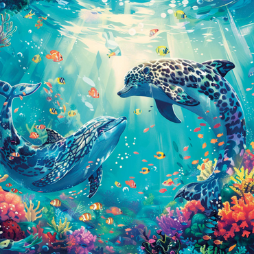 Leoparden-Delfine am Korallenriff  - Fantasie-Tiere in der Unterwasserwelt 1000 Puzzle 3D Modell