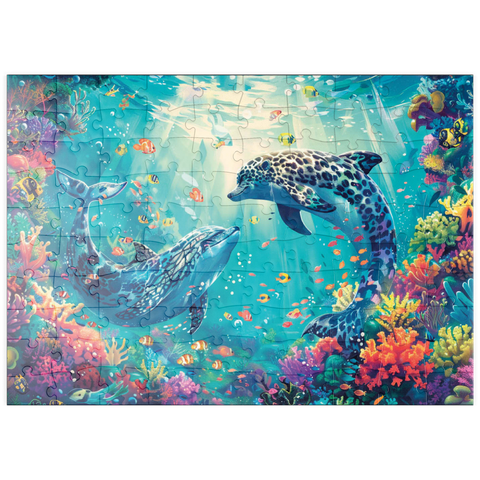 puzzleplate Leoparden-Delfine am Korallenriff  - Fantasie-Tiere in der Unterwasserwelt 100 Puzzle