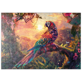 Darstellung des Puzzle Motivs Leoparden-Papagei  - Fantasie-Tier im farbenprächtigen Dschungel - Puzzleteile: 200