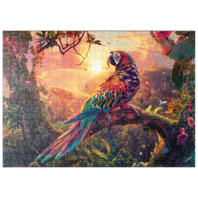 Darstellung des Puzzle Motivs Leoparden-Papagei  - Fantasie-Tier im farbenprächtigen Dschungel - Puzzleteile: 500