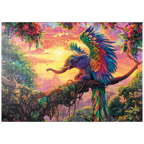 Darstellung des Puzzle Motivs Der elefantastische Papagei  - Fantasie-Tier im farbenprächtigen Dschungel - Puzzleteile: 1000
