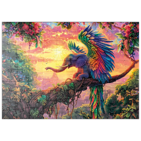 Darstellung des Puzzle Motivs Der elefantastische Papagei  - Fantasie-Tier im farbenprächtigen Dschungel - Puzzleteile: 100