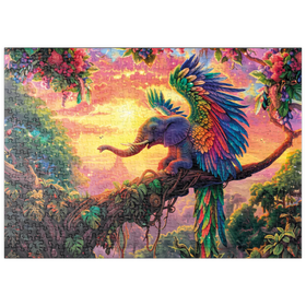 Darstellung des Puzzle Motivs Der elefantastische Papagei  - Fantasie-Tier im farbenprächtigen Dschungel - Puzzleteile: 500