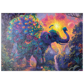 Darstellung des Puzzle Motivs Der elefantastische Pfau  - Fantasie-Tier im farbenprächtigen Dschungel - Puzzleteile: 200