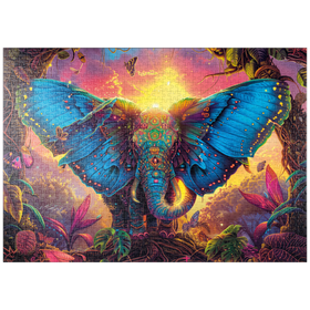 Darstellung des Puzzle-Motivs Der elefantastische Schmetterling  - Fantasie-Tier im farbenprächtigen Dschungel – Puzzleteile: 1000