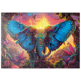 Darstellung des Puzzle-Motivs Der elefantastische Schmetterling  - Fantasie-Tier im farbenprächtigen Dschungel – Puzzleteile: 500