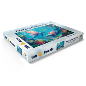 Darstellung des Puzzle Motivs Delfin-Schmetterlinge am Korallenriff  - Fantasie-Tiere in der Unterwasserwelt - Puzzleteile: 100