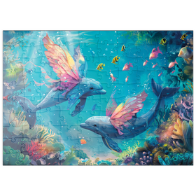 Darstellung des Puzzle Motivs Delfin-Schmetterlinge am Korallenriff  - Fantasie-Tiere in der Unterwasserwelt - Puzzleteile: 100