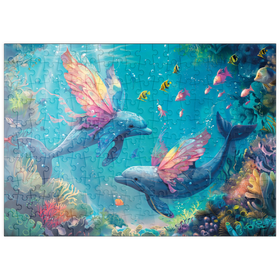 Darstellung des Puzzle Motivs Delfin-Schmetterlinge am Korallenriff  - Fantasie-Tiere in der Unterwasserwelt - Puzzleteile: 200