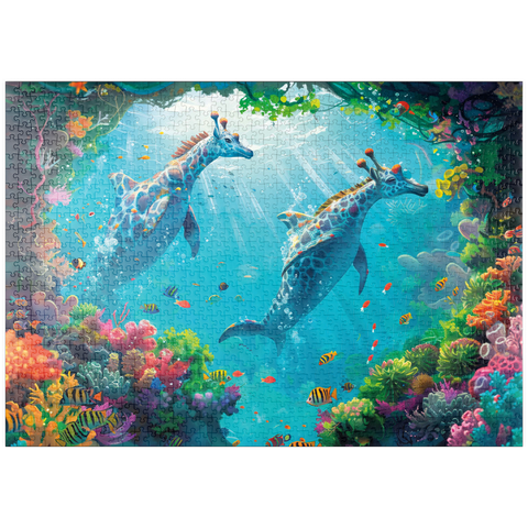 puzzleplate Delfin-Giraffen am Korallenriff  - Fantasie-Tiere in der Unterwasserwelt 1000 Puzzle