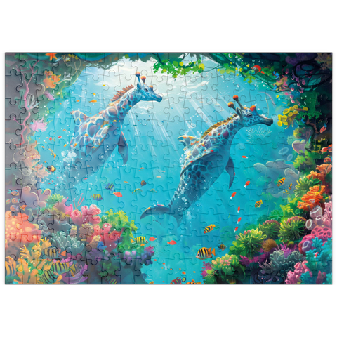 puzzleplate Delfin-Giraffen am Korallenriff  - Fantasie-Tiere in der Unterwasserwelt 200 Puzzle