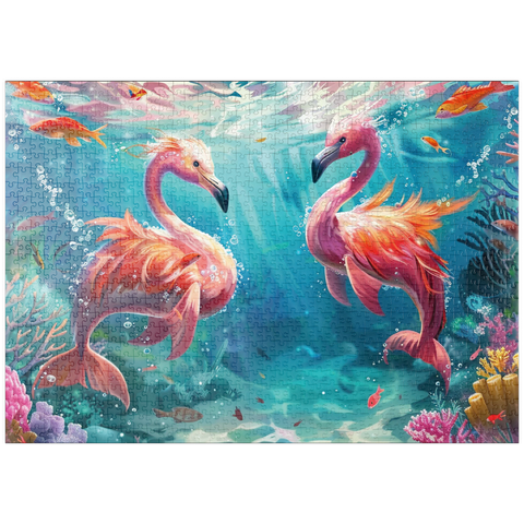 puzzleplate Delfin-Flamingos am Korallenriff  - Fantasie-Tiere in der Unterwasserwelt 1000 Puzzle