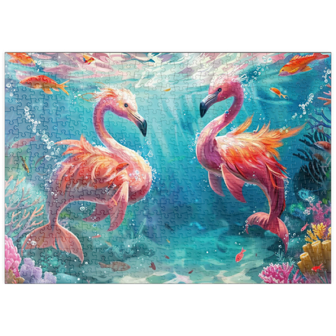 puzzleplate Delfin-Flamingos am Korallenriff  - Fantasie-Tiere in der Unterwasserwelt 500 Puzzle