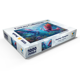 Darstellung des Puzzle Motivs Flamingo-Papageien am Korallenriff  - Fantasie-Tiere in der Unterwasserwelt - Puzzleteile: 1000