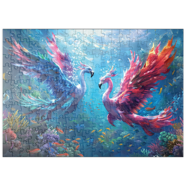 puzzleplate Flamingo-Papageien am Korallenriff  - Fantasie-Tiere in der Unterwasserwelt 200 Puzzle