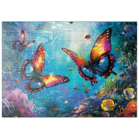 Darstellung des Puzzle Motivs Wasser-Schmetterlinge am Korallenriff  - Fantasie-Tiere in der Unterwasserwelt - Puzzleteile: 100