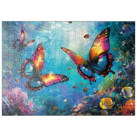 Darstellung des Puzzle-Motivs Wasser-Schmetterlinge am Korallenriff  - Fantasie-Tiere in der Unterwasserwelt – Puzzleteile: 200