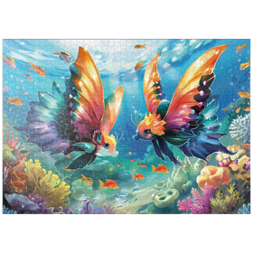 Darstellung des Puzzle-Motivs Fantasie-Fische in der Unterwasserwelt – Puzzleteile: 1000