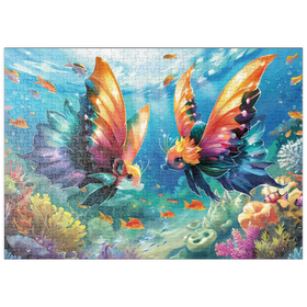 Darstellung des Puzzle-Motivs Fantasie-Fische in der Unterwasserwelt – Puzzleteile: 500