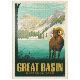 Darstellung des Puzzle Motivs Great Basin National Park: Bighorn Sheep, Vintage Poster - Puzzleteile: 1000