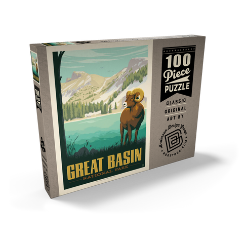 Darstellung des Puzzle Motivs Great Basin National Park: Bighorn Sheep, Vintage Poster Great Basin National Park: Bighorn Sheep, Vintage Poster 100 Puzzle Schachtel Ansicht2