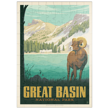 Darstellung des Puzzle Motivs puzzleplate Great Basin National Park: Bighorn Sheep, Vintage Poster 100 Puzzle
