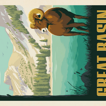 Darstellung des Puzzle Motivs Great Basin National Park: Bighorn Sheep, Vintage Poster 100 Puzzle 3D Modell