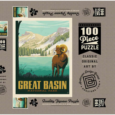 Darstellung des Puzzle Motivs Great Basin National Park: Bighorn Sheep, Vintage Poster Great Basin National Park: Bighorn Sheep, Vintage Poster 100 Puzzle Schachtel 3D Modell