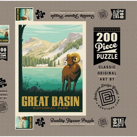 Darstellung des Puzzle Motivs Great Basin National Park: Bighorn Sheep, Vintage Poster Great Basin National Park: Bighorn Sheep, Vintage Poster 200 Puzzle Schachtel 3D Modell