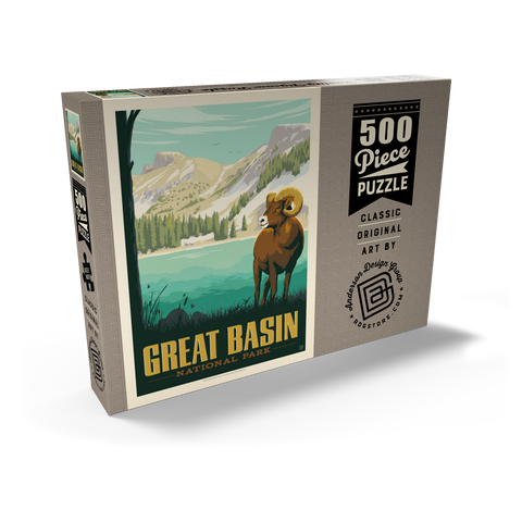 Darstellung des Puzzle Motivs Great Basin National Park: Bighorn Sheep, Vintage Poster Great Basin National Park: Bighorn Sheep, Vintage Poster 500 Puzzle Schachtel Ansicht2