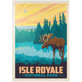 Darstellung des Puzzle Motivs Isle Royale National Park: Morning Moose, Vintage Poster - Puzzleteile: 1000