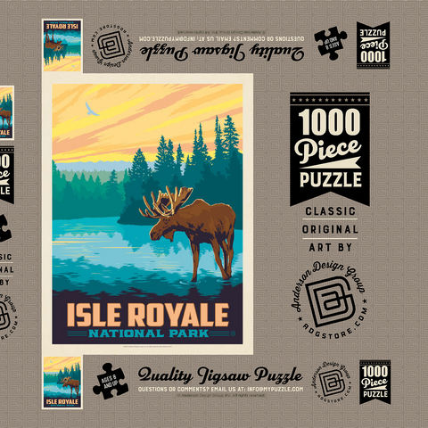 Darstellung des Puzzle Motivs Isle Royale National Park: Morning Moose, Vintage Poster Isle Royale National Park: Morning Moose, Vintage Poster 1000 Puzzle Schachtel 3D Modell