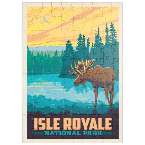 Darstellung des Puzzle Motivs Isle Royale National Park: Morning Moose, Vintage Poster puzzleplate Isle Royale National Park: Morning Moose, Vintage Poster 100 Puzzle