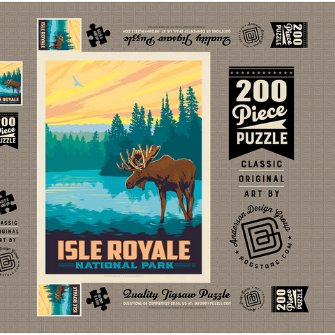 Darstellung des Puzzle Motivs Isle Royale National Park: Morning Moose, Vintage Poster Isle Royale National Park: Morning Moose, Vintage Poster 200 Puzzle Schachtel 3D Modell