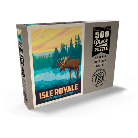 Darstellung des Puzzle Motivs Isle Royale National Park: Morning Moose, Vintage Poster Isle Royale National Park: Morning Moose, Vintage Poster 500 Puzzle Schachtel Ansicht2