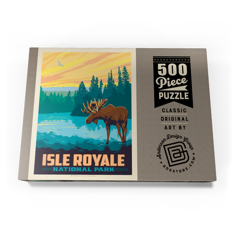 Darstellung des Puzzle Motivs Isle Royale National Park: Morning Moose, Vintage Poster Isle Royale National Park: Morning Moose, Vintage Poster 500 Puzzle Schachtel Ansicht3