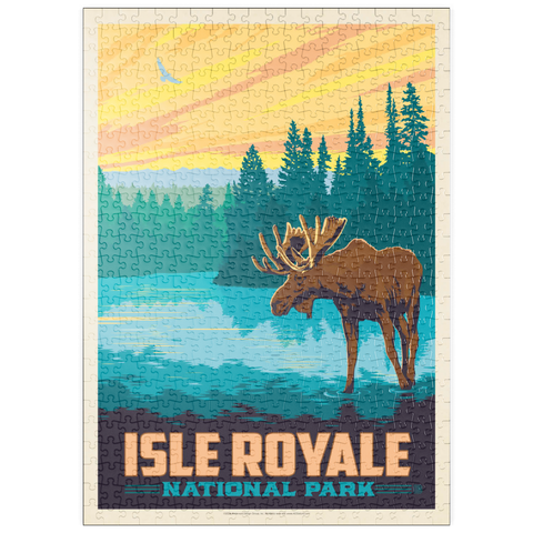 Darstellung des Puzzle Motivs Isle Royale National Park: Morning Moose, Vintage Poster puzzleplate Isle Royale National Park: Morning Moose, Vintage Poster 500 Puzzle