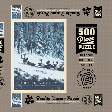 Kobuk Valley National Park: Winter Wonderland, Vintage Poster 500 Puzzle Schachtel 3D Modell