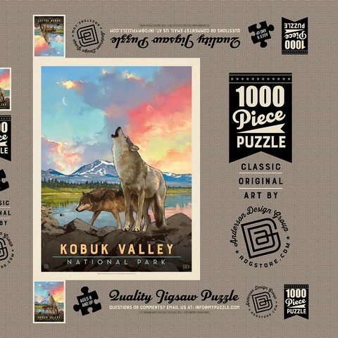 Kobuk Valley National Park: Wolves, Vintage Poster 1000 Puzzle Schachtel 3D Modell