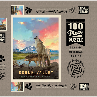 Kobuk Valley National Park: Wolves, Vintage Poster 100 Puzzle Schachtel 3D Modell