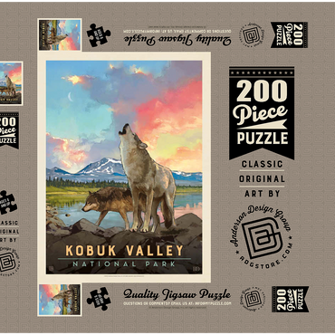 Kobuk Valley National Park: Wolves, Vintage Poster 200 Puzzle Schachtel 3D Modell