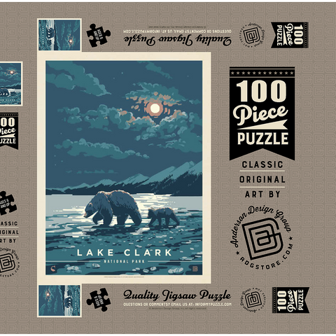 Lake Clark National Park: Moonlighting, Vintage Poster 100 Puzzle Schachtel 3D Modell