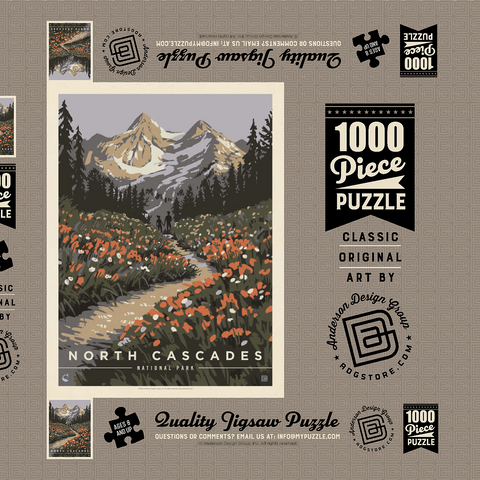 Darstellung des Puzzle Motivs North Cascades National Park: Summer Hike, Vintage Poster North Cascades National Park: Summer Hike, Vintage Poster 1000 Puzzle Schachtel 3D Modell