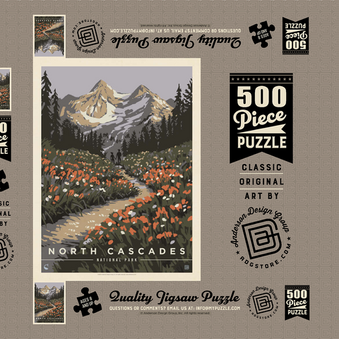Darstellung des Puzzle Motivs North Cascades National Park: Summer Hike, Vintage Poster North Cascades National Park: Summer Hike, Vintage Poster 500 Puzzle Schachtel 3D Modell