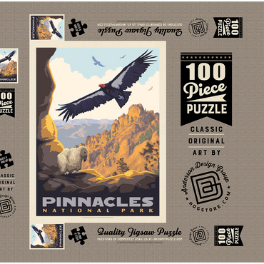 Darstellung des Puzzle Motivs Pinnacles National Park: California Condors, Vintage Poster 100 Puzzle Schachtel 3D Modell