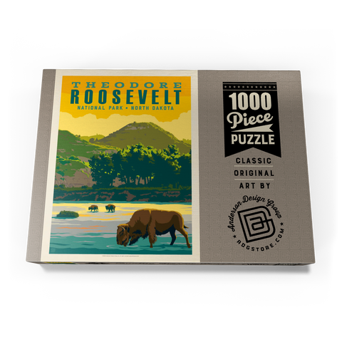 Darstellung des Puzzle Motivs Theodore Roosevelt National Park: Bison, Vintage Poster Theodore Roosevelt National Park: Bison, Vintage Poster 1000 Puzzle Schachtel Ansicht3