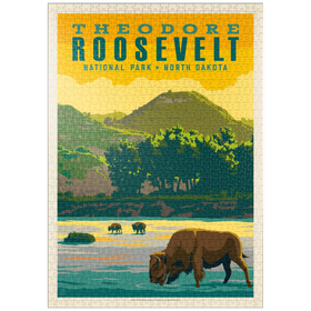 Darstellung des Puzzle-Motivs Theodore Roosevelt National Park: Bison, Vintage Poster – Puzzleteile: 1000